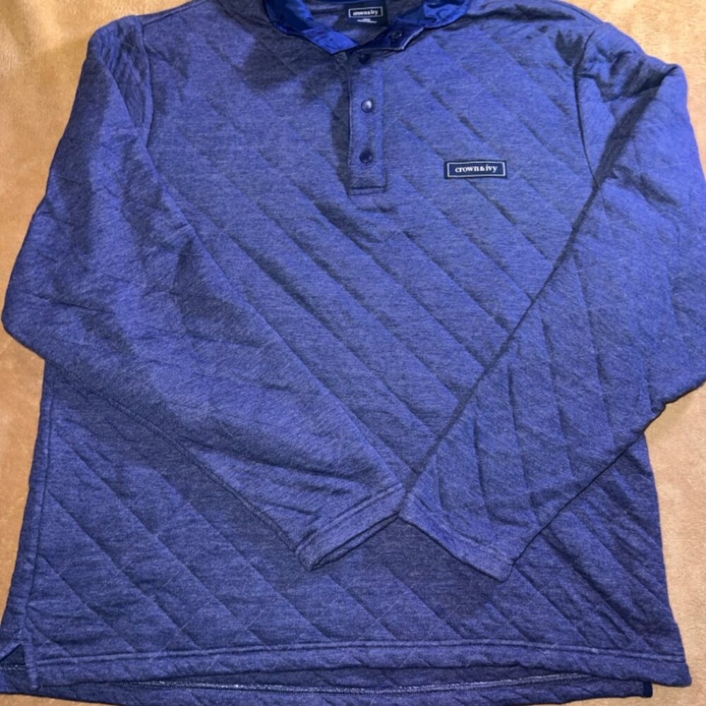 Crown & Ivy Men Large Blue Quarter Snap Button Quilted Long Sleeve Pullover